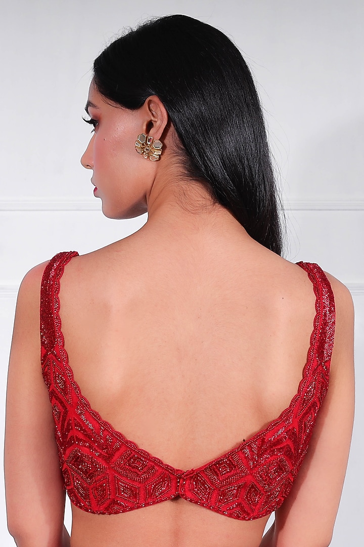 Red Crepe Silk & Net Hand Embroidered Reception Lehenga Saree Set by Ritika Mirchandani at Pernia's Pop Up Shop